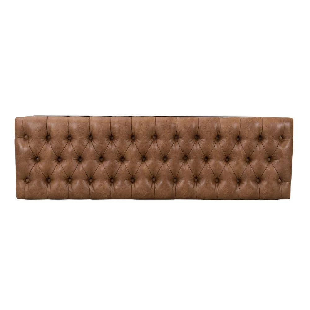 Draper Large Light Brown Faux Leather Decorative Bench/Ottoman with Button Tufting 17.25 in H x 52.25 W x 15.75 D by Homepop 3 Draper Large Light Brown Faux Leather Decorative Bench/Ottoman with Button Tufting 17.25 in H x 52.25 W x 15.75 D by Homepop - Image 3