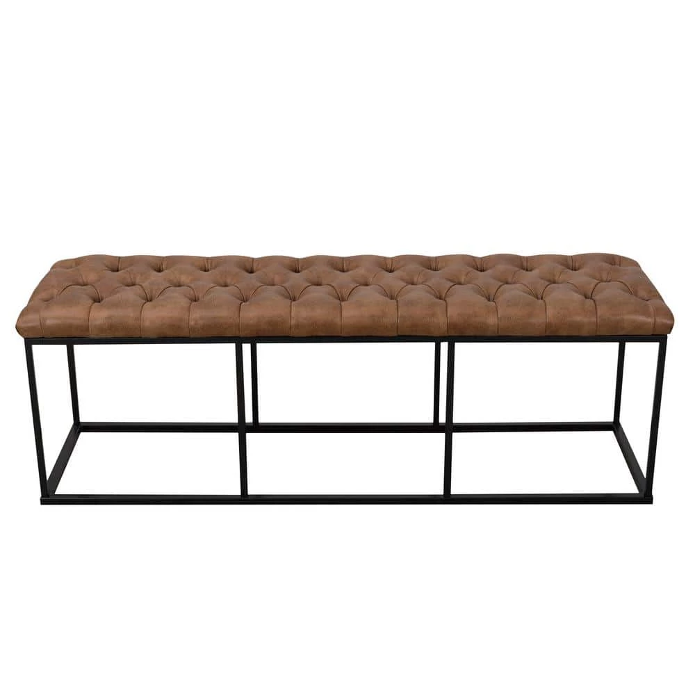 Draper Large Light Brown Faux Leather Decorative Bench/Ottoman with Button Tufting 17.25 in H x 52.25 W x 15.75 D by Homepop 5 Draper Large Light Brown Faux Leather Decorative Bench/Ottoman with Button Tufting 17.25 in H x 52.25 W x 15.75 D by Homepop - Image 5