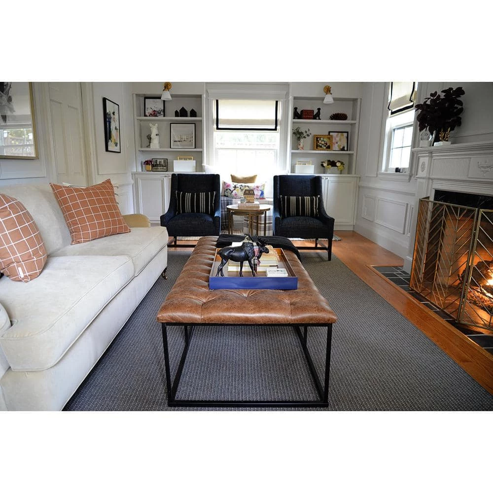 Draper Light Brown Faux Leather Large Decorative Bench/Ottoman with Button Tufting 18 in. H x 57.50 in. W x 27.75 in. D by Homepop 5 Draper Light Brown Faux Leather Large Decorative Bench/Ottoman with Button Tufting 18 in. H x 57.50 in. W x 27.75 in. D by Homepop - Image 5