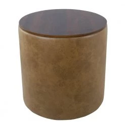 Light Brown Vegan Faux Leather with Wood Top Storage Ottoman by Homepop