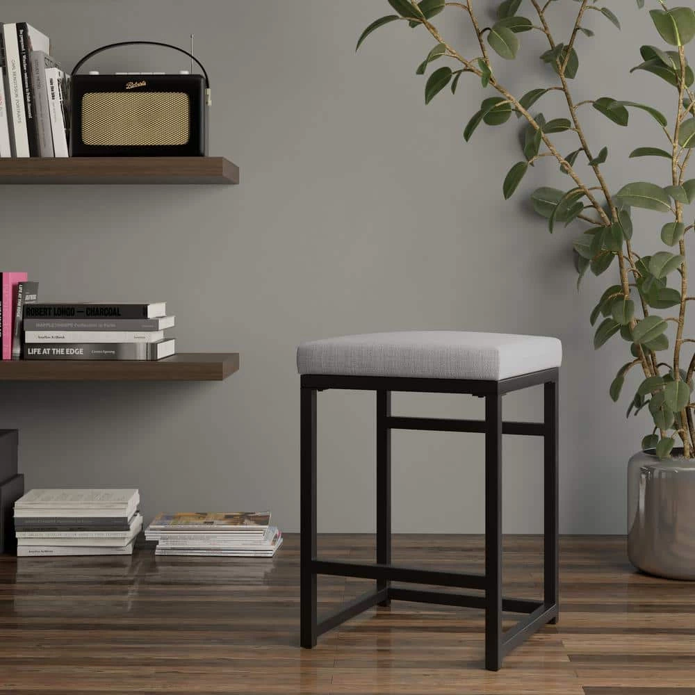 Open Back Metal 24 in. Light Gray Bar Stool by Homepop 7 Open Back Metal 24 in. Light Gray Bar Stool by Homepop - Image 7