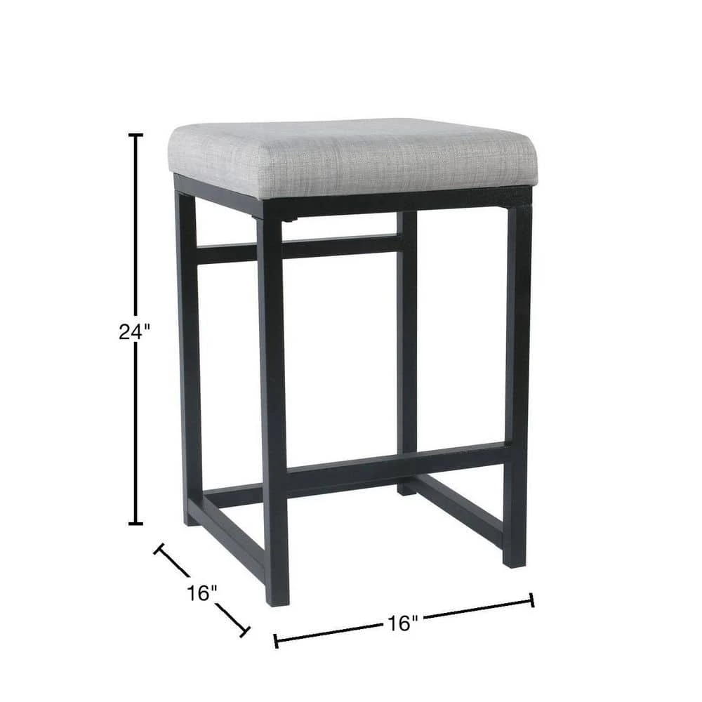 Open Back Metal 24 in. Light Gray Bar Stool by Homepop 3 Open Back Metal 24 in. Light Gray Bar Stool by Homepop - Image 3