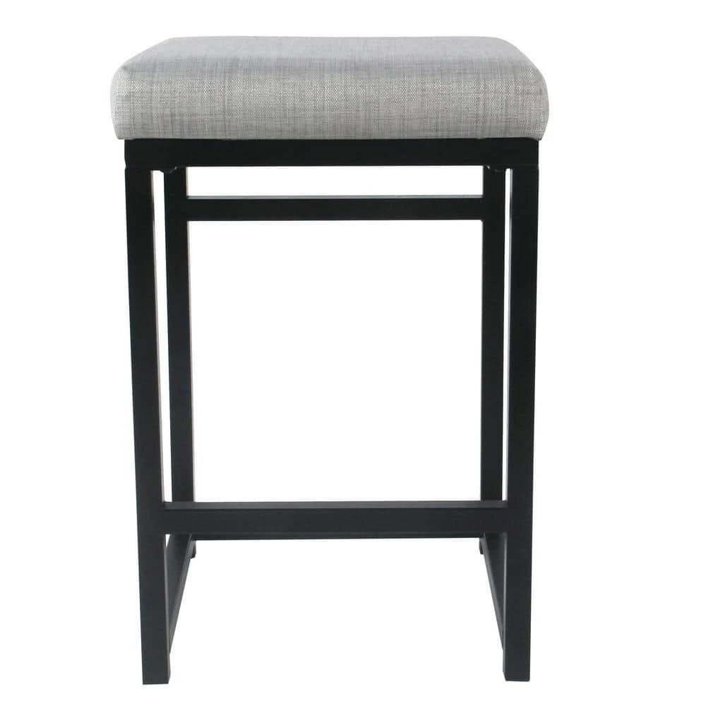 Open Back Metal 24 in. Light Gray Bar Stool by Homepop 1 Open Back Metal 24 in. Light Gray Bar Stool by Homepop