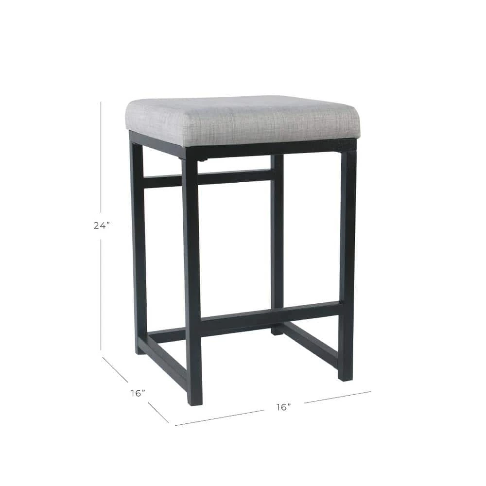 Open Back Metal 24 in. Light Gray Bar Stool by Homepop 2 Open Back Metal 24 in. Light Gray Bar Stool by Homepop - Image 2