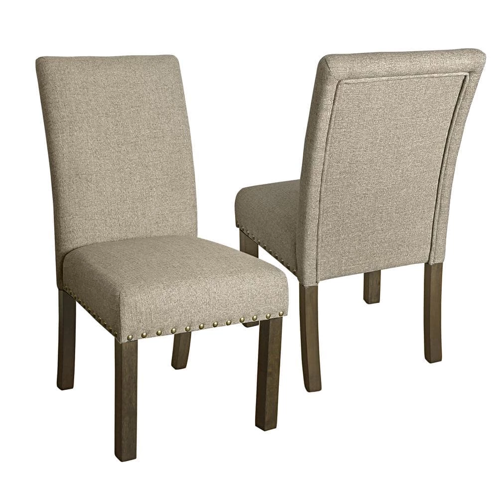 Michele Parsons Light Tan Upholstered Dining Chairs with Nailhead Trim (Set of 2) by Homepop 1 Michele Parsons Light Tan Upholstered Dining Chairs with Nailhead Trim (Set of 2) by Homepop