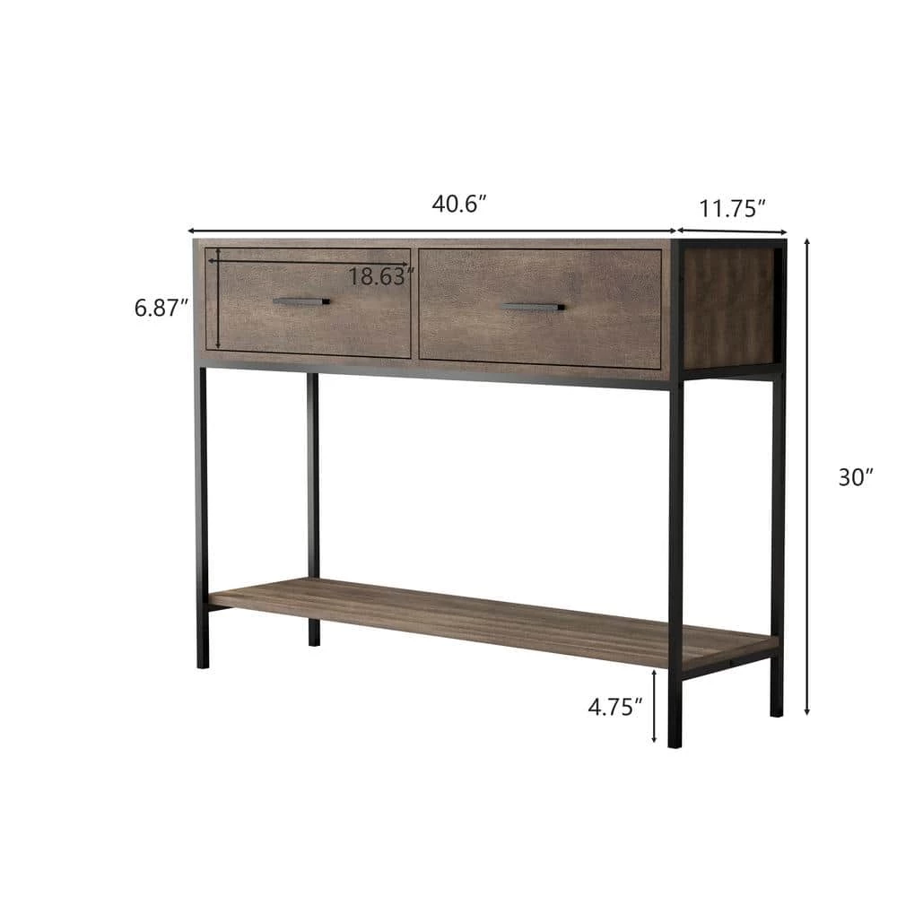 39.37 in. Classic Natural Rectangle Wood Console Table with 2-Drawers and Open Shelf for Entryway, Living Room, Hallway by Aoibox 3 39.37 in. Classic Natural Rectangle Wood Console Table with 2-Drawers and Open Shelf for Entryway, Living Room, Hallway by Aoibox - Image 3