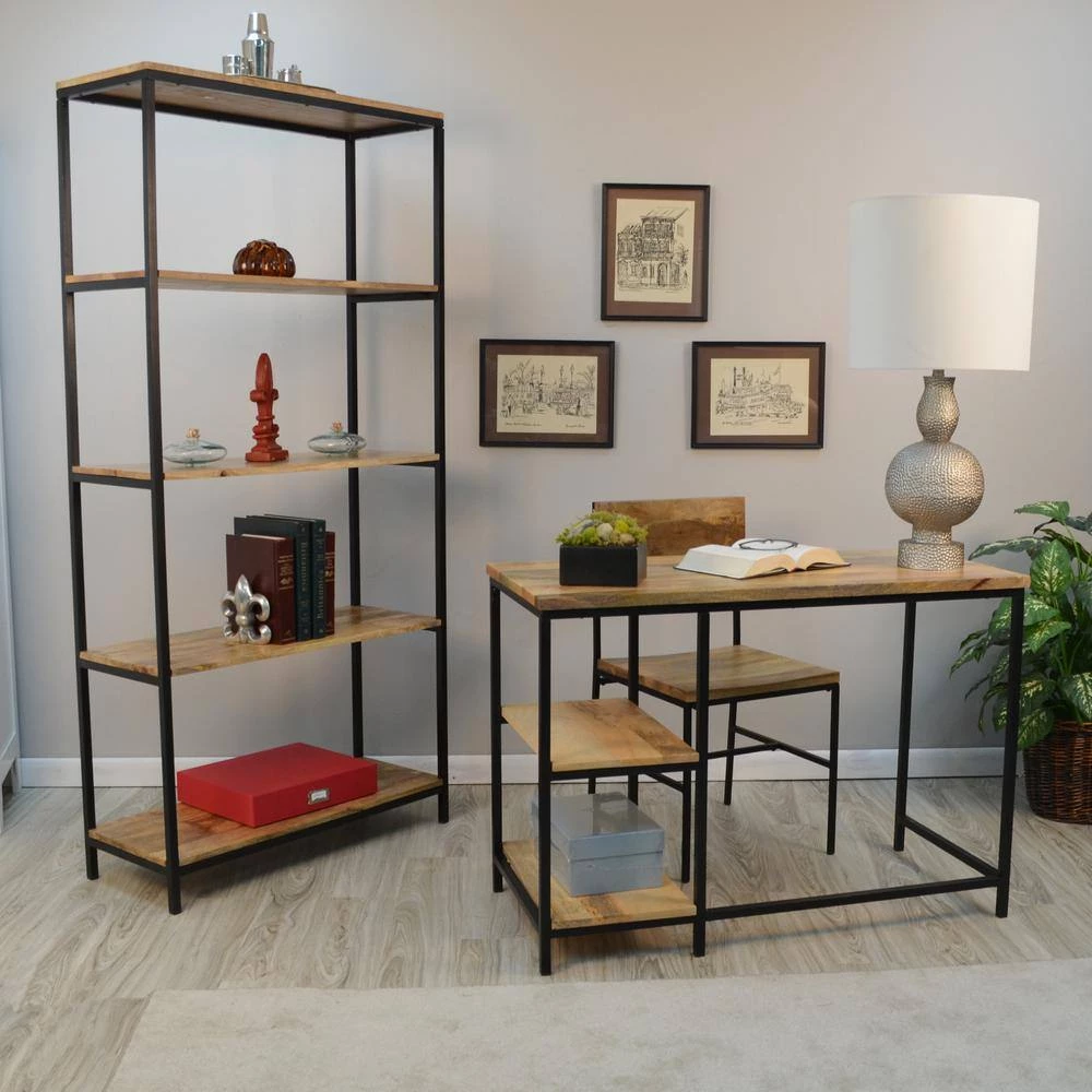 72 in. Natural/Black Metal 5-shelf Etagere Bookcase with Open Back by Carolina Cottage 4 72 in. Natural/Black Metal 5-shelf Etagere Bookcase with Open Back by Carolina Cottage - Image 4