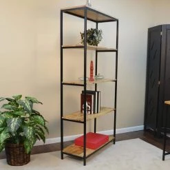 72 in. Natural/Black Metal 5-shelf Etagere Bookcase with Open Back by Carolina Cottage 6 72 in. Natural/Black Metal 5-shelf Etagere Bookcase with Open Back by Carolina Cottage -Homepop Sales natural selves powder coated textured black finished metal frame carolina cottage bookcases bookshelves cf7234nmngtbk 4f 1000