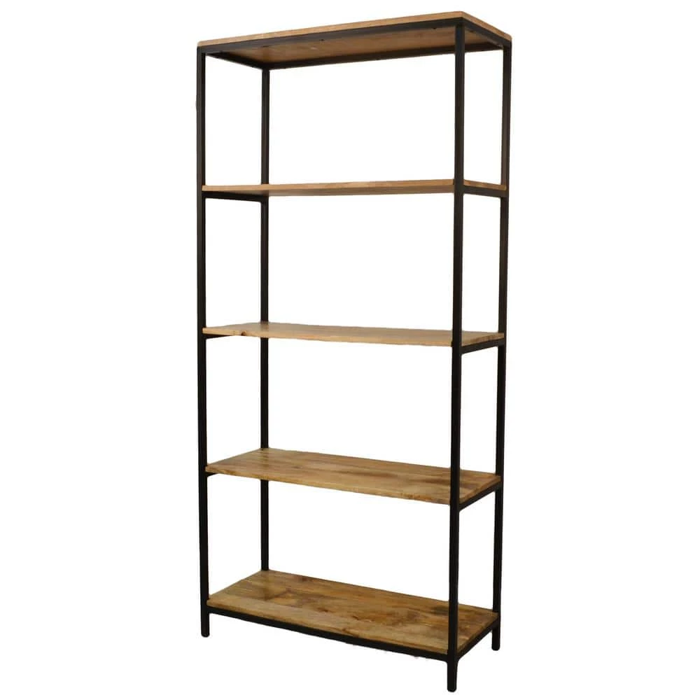 72 in. Natural/Black Metal 5-shelf Etagere Bookcase with Open Back by Carolina Cottage 2 72 in. Natural/Black Metal 5-shelf Etagere Bookcase with Open Back by Carolina Cottage - Image 2