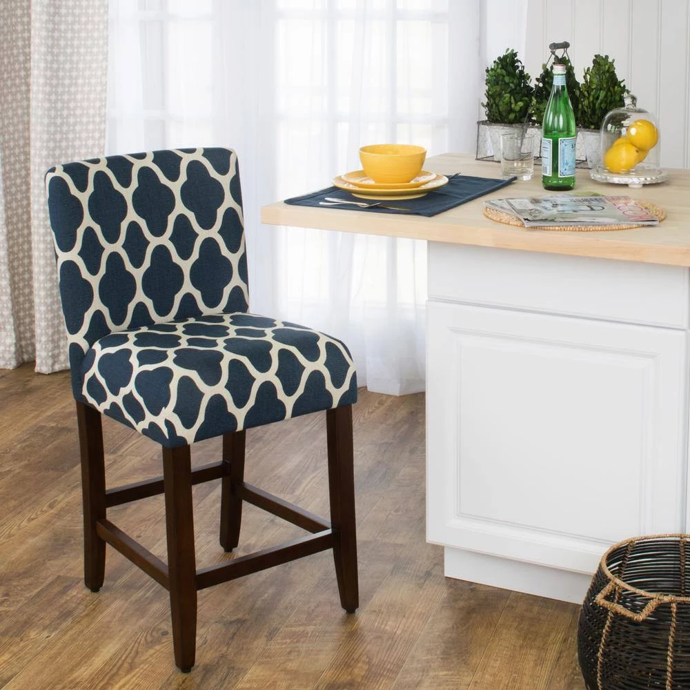 Upholstered 24 in. Navy Blue Bar Stool by Homepop 9 Upholstered 24 in. Navy Blue Bar Stool by Homepop - Image 9