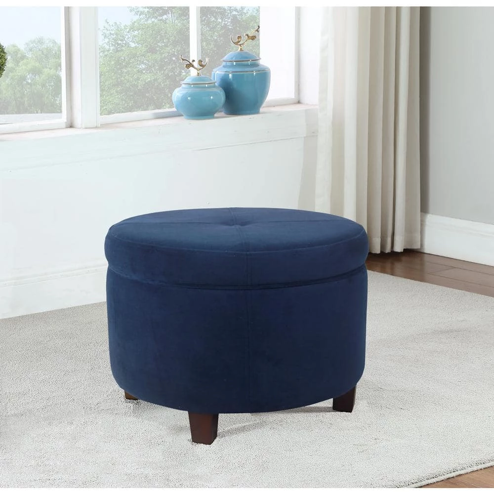 Large Navy Velvet Storage Ottoman by Homepop 9 Large Navy Velvet Storage Ottoman by Homepop - Image 9