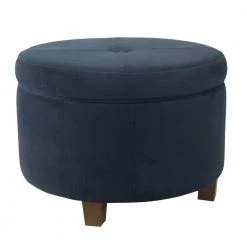 Large Navy Velvet Storage Ottoman by Homepop