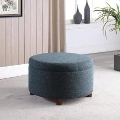 Large Textured Navy Round Storage Ottoman by Homepop 21 Large Textured Navy Round Storage Ottoman by Homepop -Homepop Sales navy woven homepop ottomans k8564 f2110 31 1000
