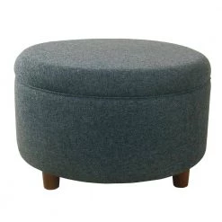 Large Textured Navy Round Storage Ottoman by Homepop