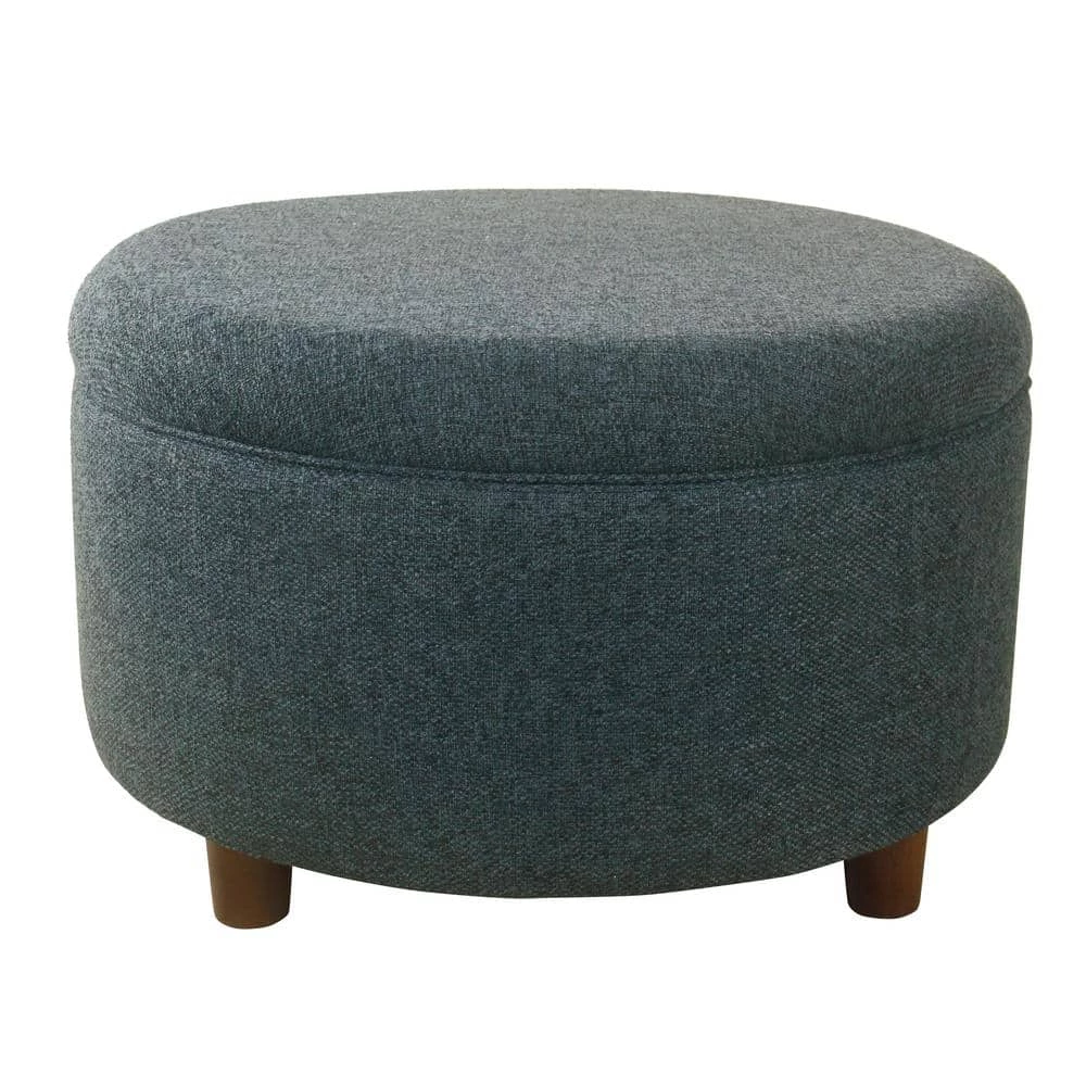 Large Textured Navy Round Storage Ottoman by Homepop 1 Large Textured Navy Round Storage Ottoman by Homepop
