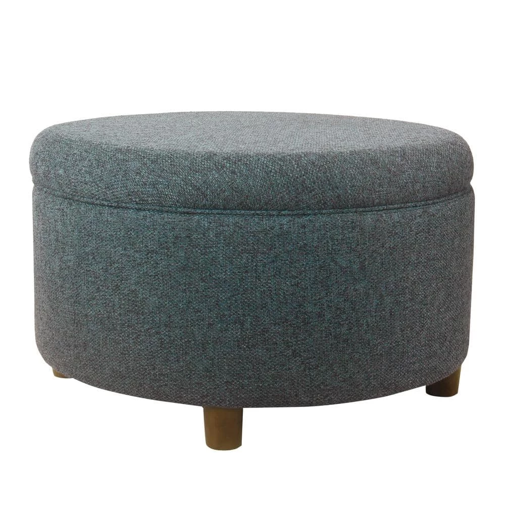 Large Textured Navy Round Storage Ottoman by Homepop 6 Large Textured Navy Round Storage Ottoman by Homepop - Image 6
