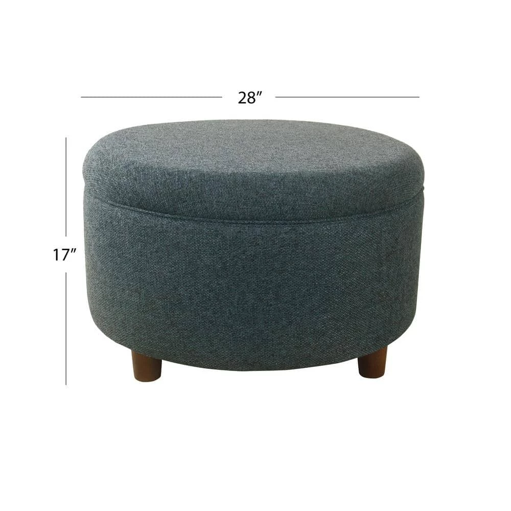 Large Textured Navy Round Storage Ottoman by Homepop 2 Large Textured Navy Round Storage Ottoman by Homepop - Image 2