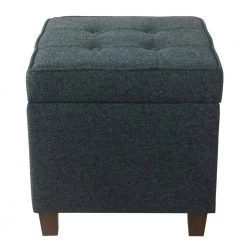 Square Textured Navy Tufted Storage Ottoman by Homepop