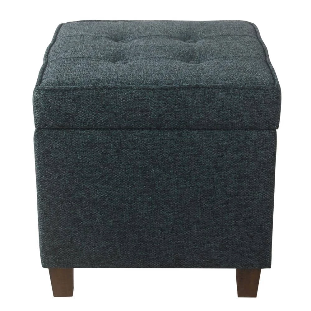 Square Textured Navy Tufted Storage Ottoman by Homepop 1 Square Textured Navy Tufted Storage Ottoman by Homepop