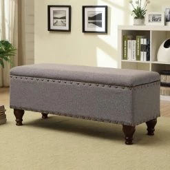 Large Rectangle Gray Bench with Storage and Nail Head Trim 18 in. Height x 42 in. Width x 18 in. Depth by Homepop 17 Large Rectangle Gray Bench with Storage and Nail Head Trim 18 in. Height x 42 in. Width x 18 in. Depth by Homepop -Homepop Sales neutral gray homepop bedroom benches k6159 f1332 31 1000