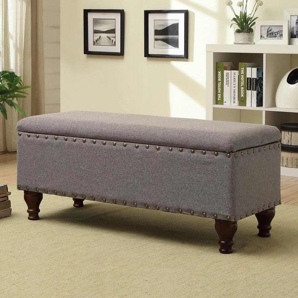 Large Rectangle Gray Bench with Storage and Nail Head Trim 18 in. Height x 42 in. Width x 18 in. Depth by Homepop 9 Large Rectangle Gray Bench with Storage and Nail Head Trim 18 in. Height x 42 in. Width x 18 in. Depth by Homepop - Image 9