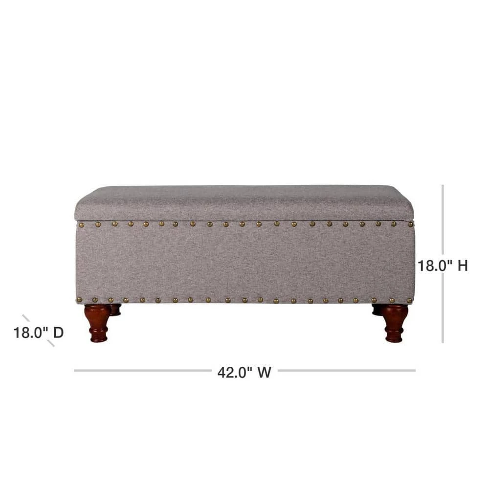 Large Rectangle Gray Bench with Storage and Nail Head Trim 18 in. Height x 42 in. Width x 18 in. Depth by Homepop 3 Large Rectangle Gray Bench with Storage and Nail Head Trim 18 in. Height x 42 in. Width x 18 in. Depth by Homepop - Image 3
