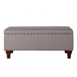 Large Rectangle Gray Bench with Storage and Nail Head Trim 18 in. Height x 42 in. Width x 18 in. Depth by Homepop
