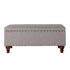 Large Rectangle Gray Bench with Storage and Nail Head Trim 18 in. Height x 42 in. Width x 18 in. Depth by Homepop 16 Large Rectangle Gray Bench with Storage and Nail Head Trim 18 in. Height x 42 in. Width x 18 in. Depth by Homepop -Homepop Sales neutral gray homepop bedroom benches k6159 f1332 fa 1000