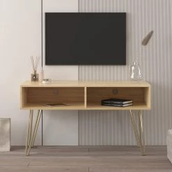 41.73 in.Oak Modern Entertainment Center Media TV Stand with Bright Gold Metal Legs and 2 shelves fits TVs up to 60 in. by Aoibox 21 41.73 in.Oak Modern Entertainment Center Media TV Stand with Bright Gold Metal Legs and 2 shelves fits TVs up to 60 in. by Aoibox -Homepop Sales oak aoibox tv stands snmx193 31 1000