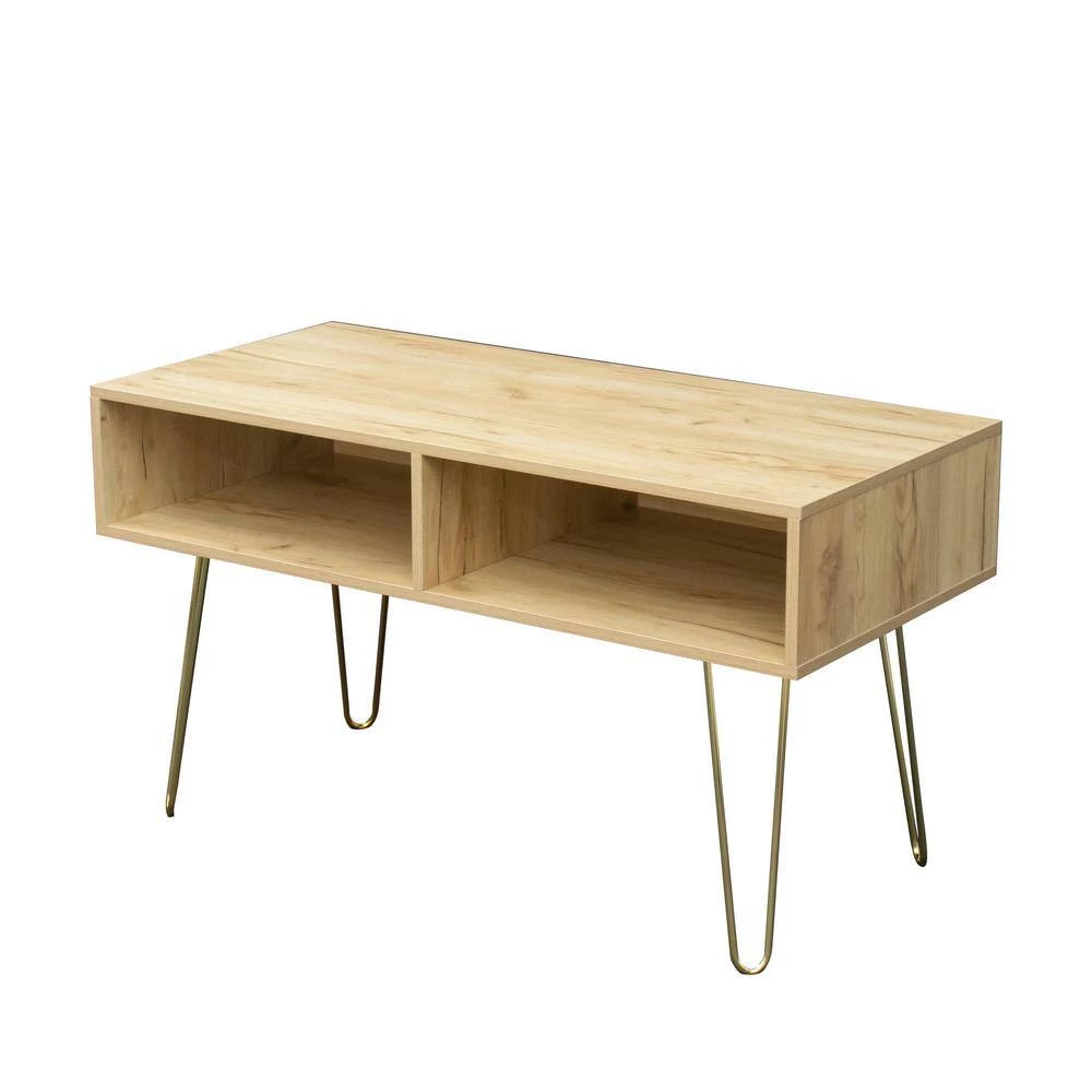 41.73 in.Oak Modern Entertainment Center Media TV Stand with Bright Gold Metal Legs and 2 shelves fits TVs up to 60 in. by Aoibox 6 41.73 in.Oak Modern Entertainment Center Media TV Stand with Bright Gold Metal Legs and 2 shelves fits TVs up to 60 in. by Aoibox - Image 6