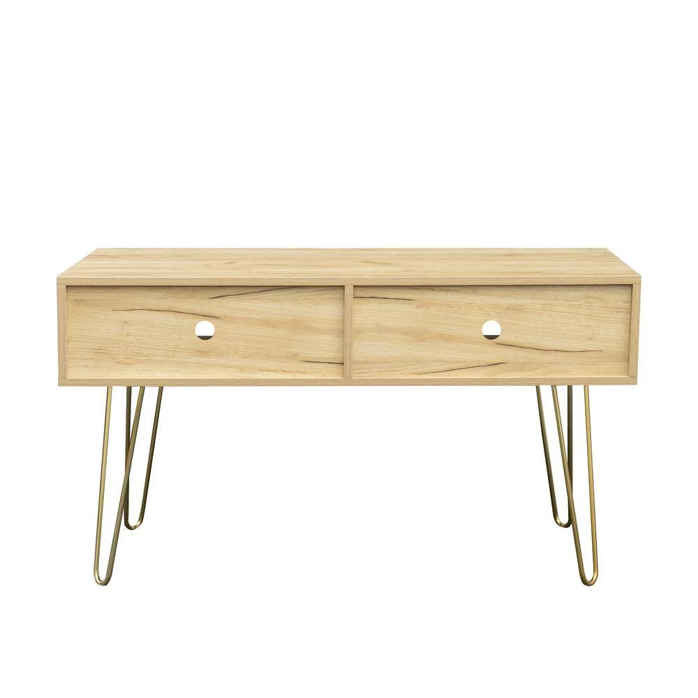 41.73 in.Oak Modern Entertainment Center Media TV Stand with Bright Gold Metal Legs and 2 shelves fits TVs up to 60 in. by Aoibox 4 41.73 in.Oak Modern Entertainment Center Media TV Stand with Bright Gold Metal Legs and 2 shelves fits TVs up to 60 in. by Aoibox - Image 4