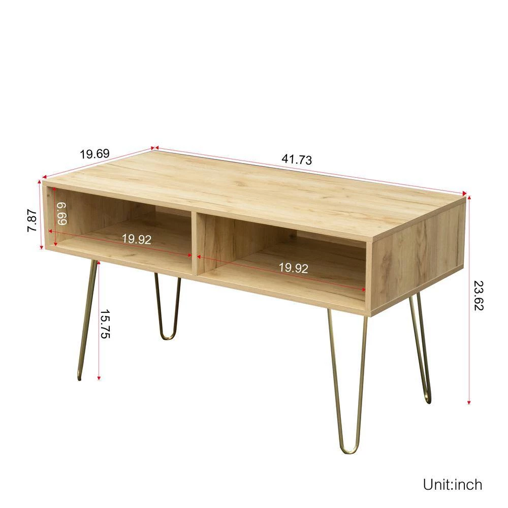 41.73 in.Oak Modern Entertainment Center Media TV Stand with Bright Gold Metal Legs and 2 shelves fits TVs up to 60 in. by Aoibox 5 41.73 in.Oak Modern Entertainment Center Media TV Stand with Bright Gold Metal Legs and 2 shelves fits TVs up to 60 in. by Aoibox - Image 5
