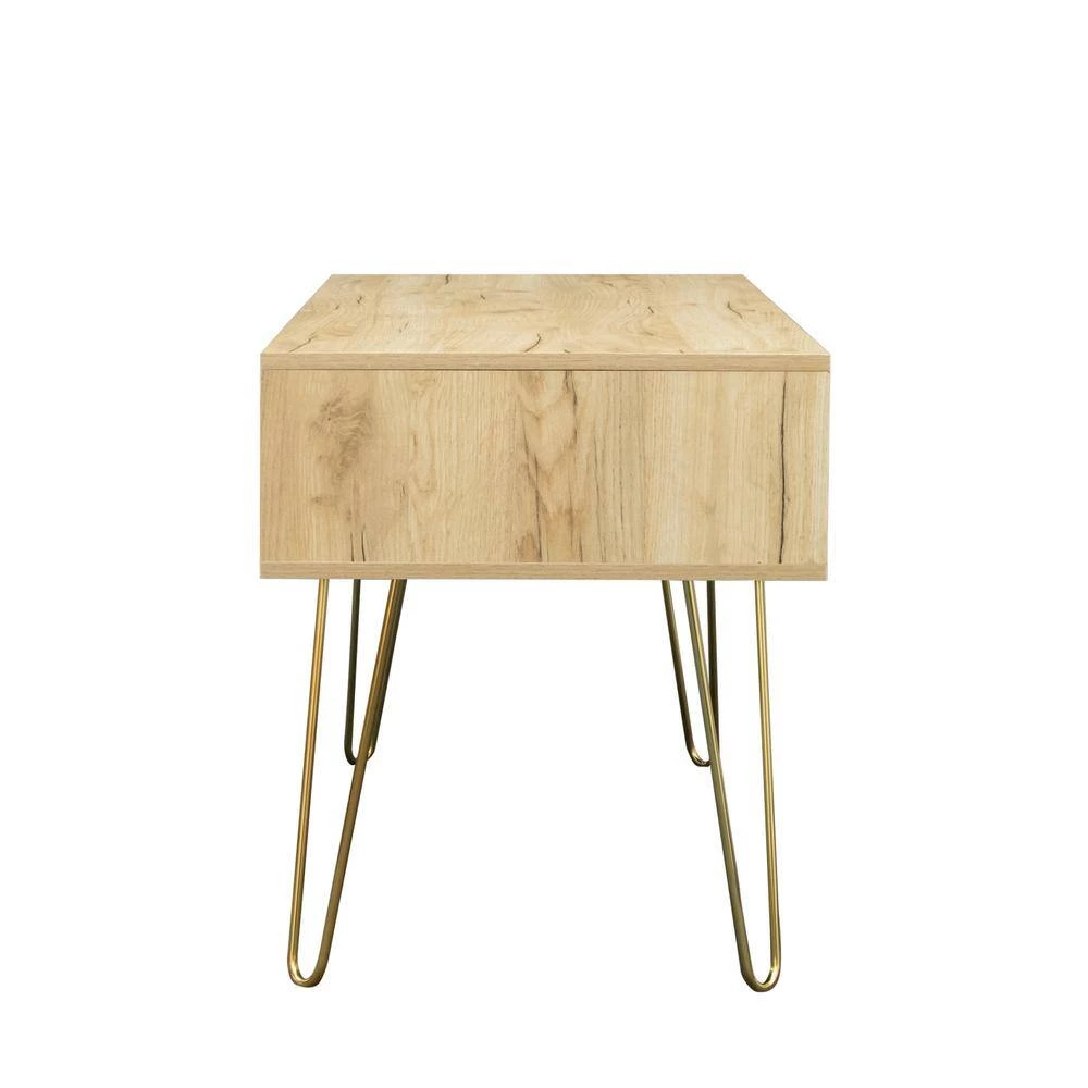 41.73 in.Oak Modern Entertainment Center Media TV Stand with Bright Gold Metal Legs and 2 shelves fits TVs up to 60 in. by Aoibox 2 41.73 in.Oak Modern Entertainment Center Media TV Stand with Bright Gold Metal Legs and 2 shelves fits TVs up to 60 in. by Aoibox - Image 2