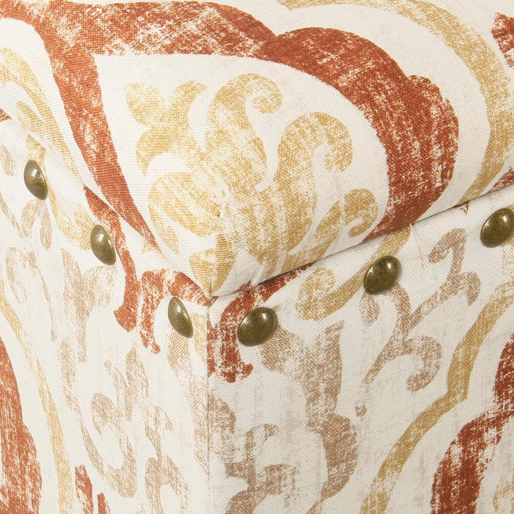 Large Rectangle Orange/Cream Medallion Bench with Storage and Nailhead Trim 18 in. Height x 42 in. Width x 18 in. Depth by Homepop 8 Large Rectangle Orange/Cream Medallion Bench with Storage and Nailhead Trim 18 in. Height x 42 in. Width x 18 in. Depth by Homepop - Image 8