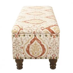 Large Rectangle Orange/Cream Medallion Bench with Storage and Nailhead Trim 18 in. Height x 42 in. Width x 18 in. Depth by Homepop 16 Large Rectangle Orange/Cream Medallion Bench with Storage and Nailhead Trim 18 in. Height x 42 in. Width x 18 in. Depth by Homepop -Homepop Sales orange and cream medallion homepop bedroom benches k6159 a869 4f 1000