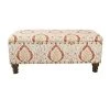 Large Rectangle Orange/Cream Medallion Bench with Storage and Nailhead Trim 18 in. Height x 42 in. Width x 18 in. Depth by Homepop