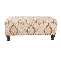 Large Rectangle Orange/Cream Medallion Bench with Storage and Nailhead Trim 18 in. Height x 42 in. Width x 18 in. Depth by Homepop