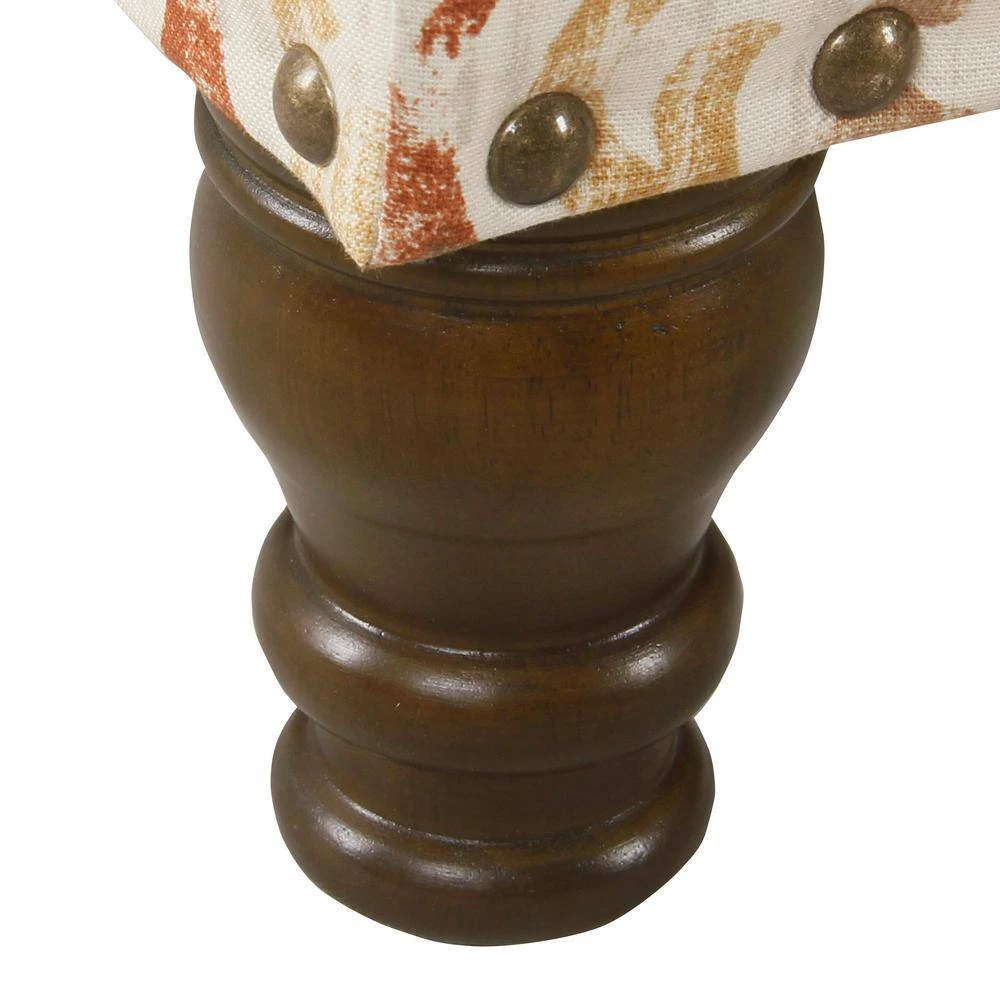 Large Rectangle Orange/Cream Medallion Bench with Storage and Nailhead Trim 18 in. Height x 42 in. Width x 18 in. Depth by Homepop 10 Large Rectangle Orange/Cream Medallion Bench with Storage and Nailhead Trim 18 in. Height x 42 in. Width x 18 in. Depth by Homepop - Image 10