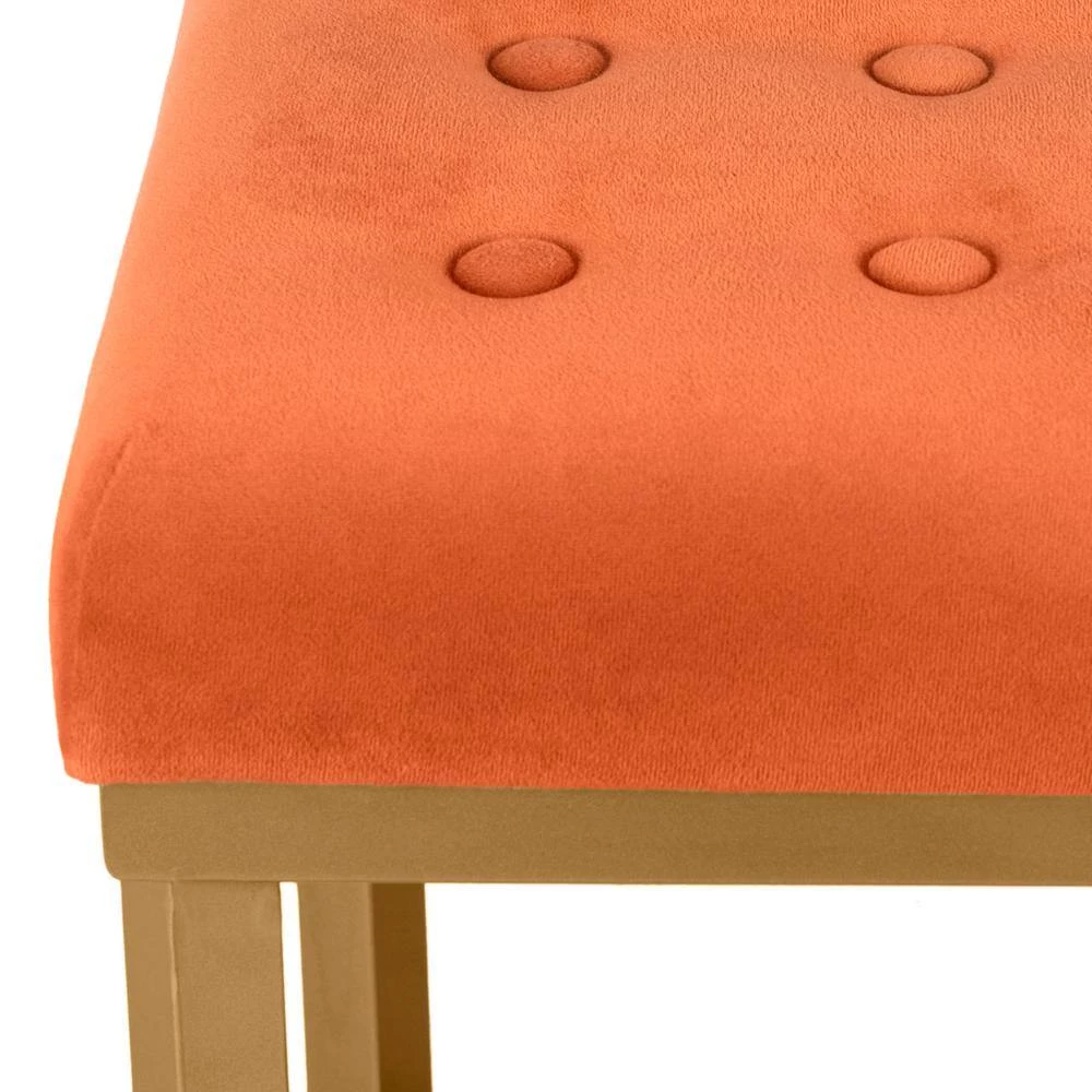Orange Tufted Velvet with Gold Metal Frame Ottoman by Homepop 5 Orange Tufted Velvet with Gold Metal Frame Ottoman by Homepop - Image 5