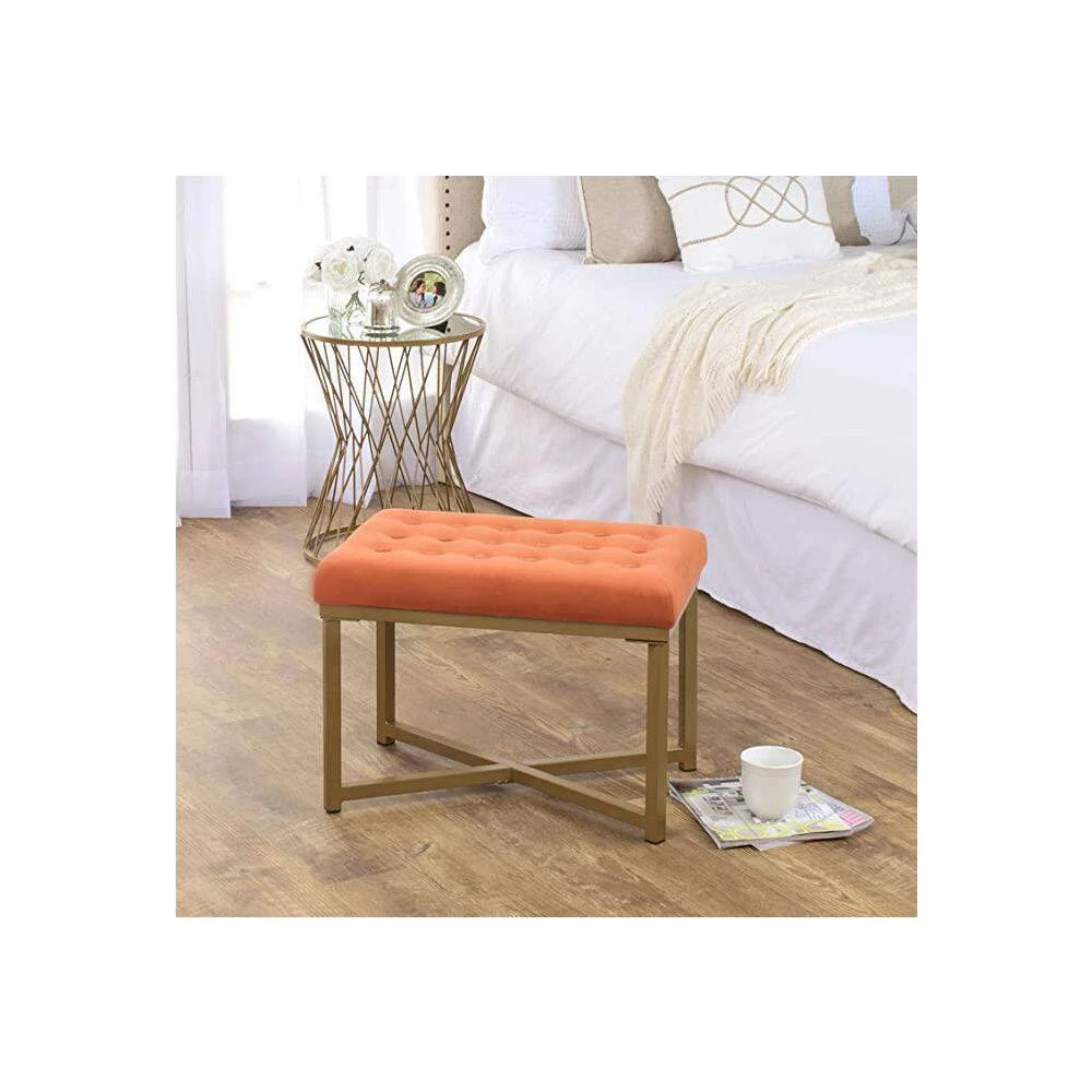 Orange Tufted Velvet with Gold Metal Frame Ottoman by Homepop 8 Orange Tufted Velvet with Gold Metal Frame Ottoman by Homepop - Image 8