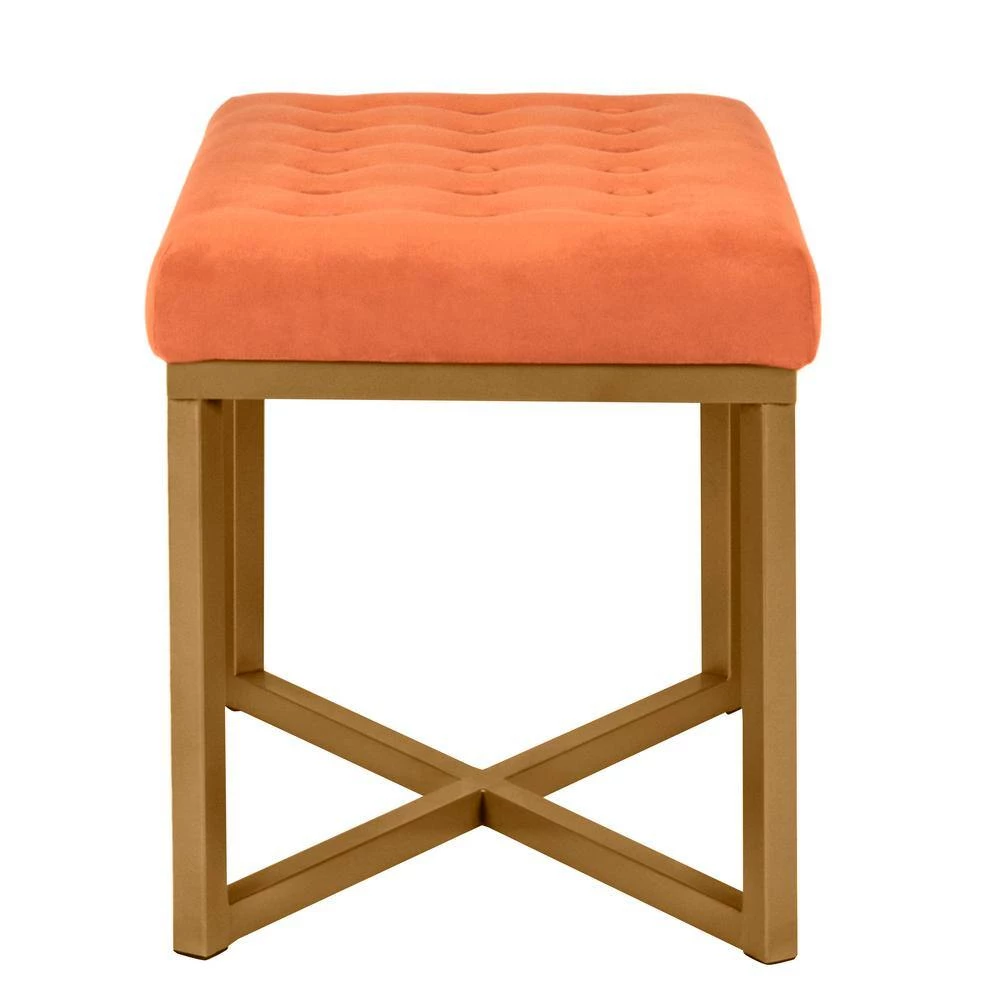 Orange Tufted Velvet with Gold Metal Frame Ottoman by Homepop 4 Orange Tufted Velvet with Gold Metal Frame Ottoman by Homepop - Image 4