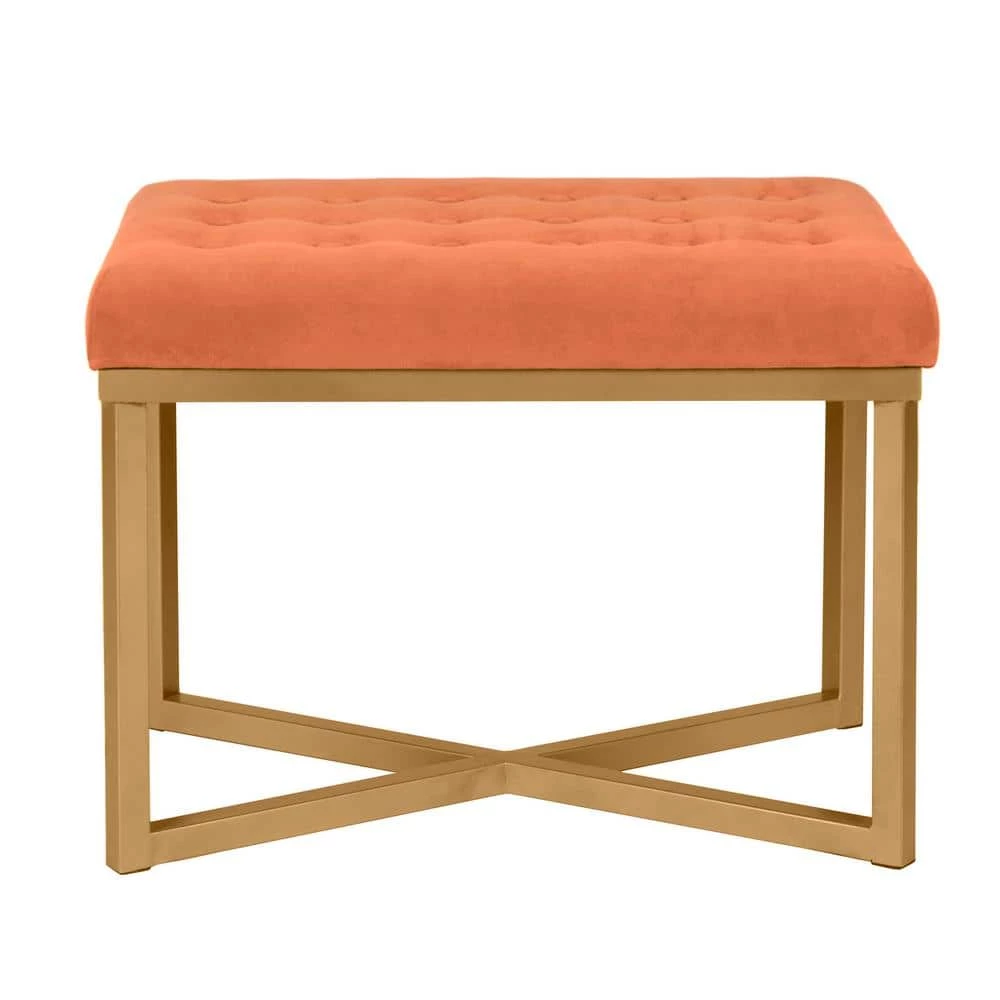 Orange Tufted Velvet with Gold Metal Frame Ottoman by Homepop 1 Orange Tufted Velvet with Gold Metal Frame Ottoman by Homepop