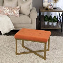 Orange Tufted Velvet with Gold Metal Frame Ottoman by Homepop 14 Orange Tufted Velvet with Gold Metal Frame Ottoman by Homepop -Homepop Sales orange with gold metal homepop ottomans k6958 b200 fa 1000