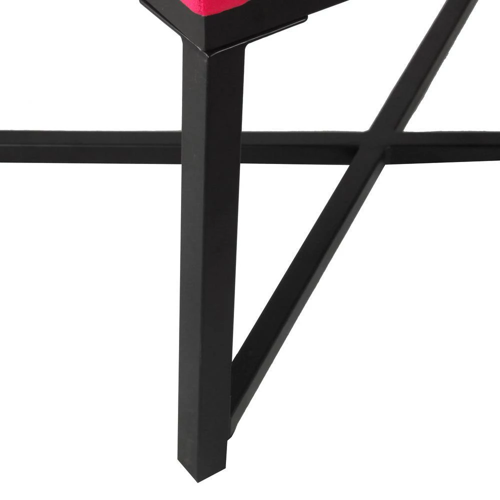 Pink Velvet Tufted with Black Metal Frame Ottoman by Homepop 7 Pink Velvet Tufted with Black Metal Frame Ottoman by Homepop - Image 7