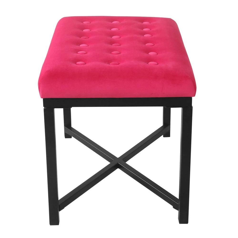Pink Velvet Tufted with Black Metal Frame Ottoman by Homepop 5 Pink Velvet Tufted with Black Metal Frame Ottoman by Homepop - Image 5