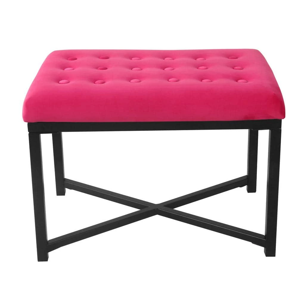 Pink Velvet Tufted with Black Metal Frame Ottoman by Homepop 1 Pink Velvet Tufted with Black Metal Frame Ottoman by Homepop