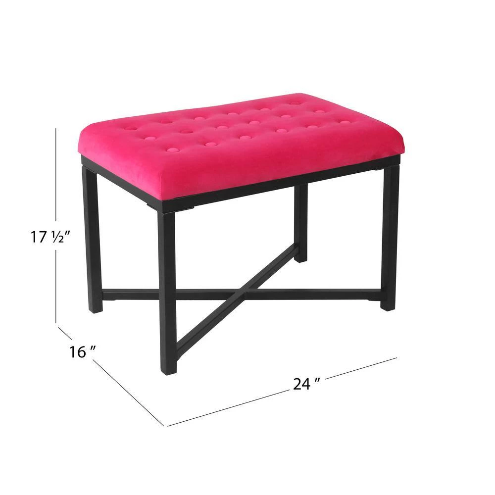Pink Velvet Tufted with Black Metal Frame Ottoman by Homepop 2 Pink Velvet Tufted with Black Metal Frame Ottoman by Homepop - Image 2