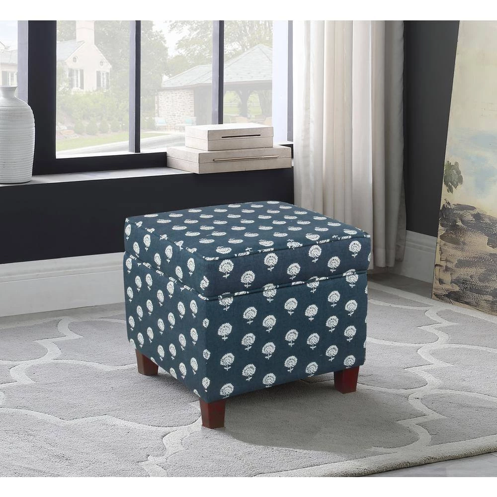 Navy and White Small Floral Cube Storage Ottoman by Homepop 9 Navy and White Small Floral Cube Storage Ottoman by Homepop - Image 9