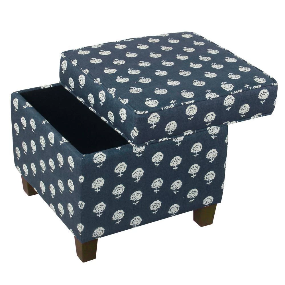 Navy and White Small Floral Cube Storage Ottoman by Homepop 4 Navy and White Small Floral Cube Storage Ottoman by Homepop - Image 4
