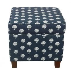 Navy and White Small Floral Cube Storage Ottoman by Homepop